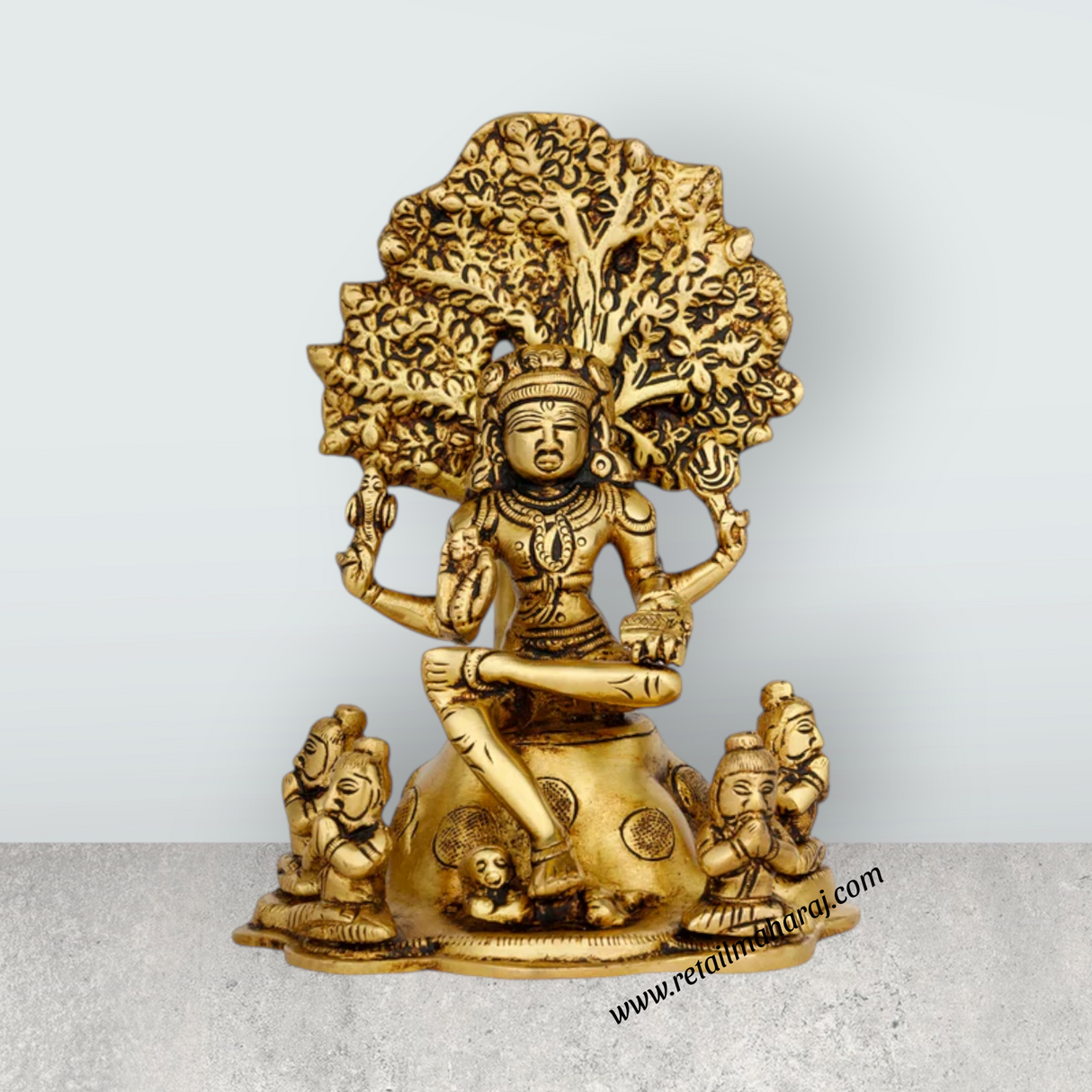 Dakshinamurthy Vigraham With Tree - 7 x 5 Inches | Antique Brass Idol/ Dakshinamurti Statue for Pooja