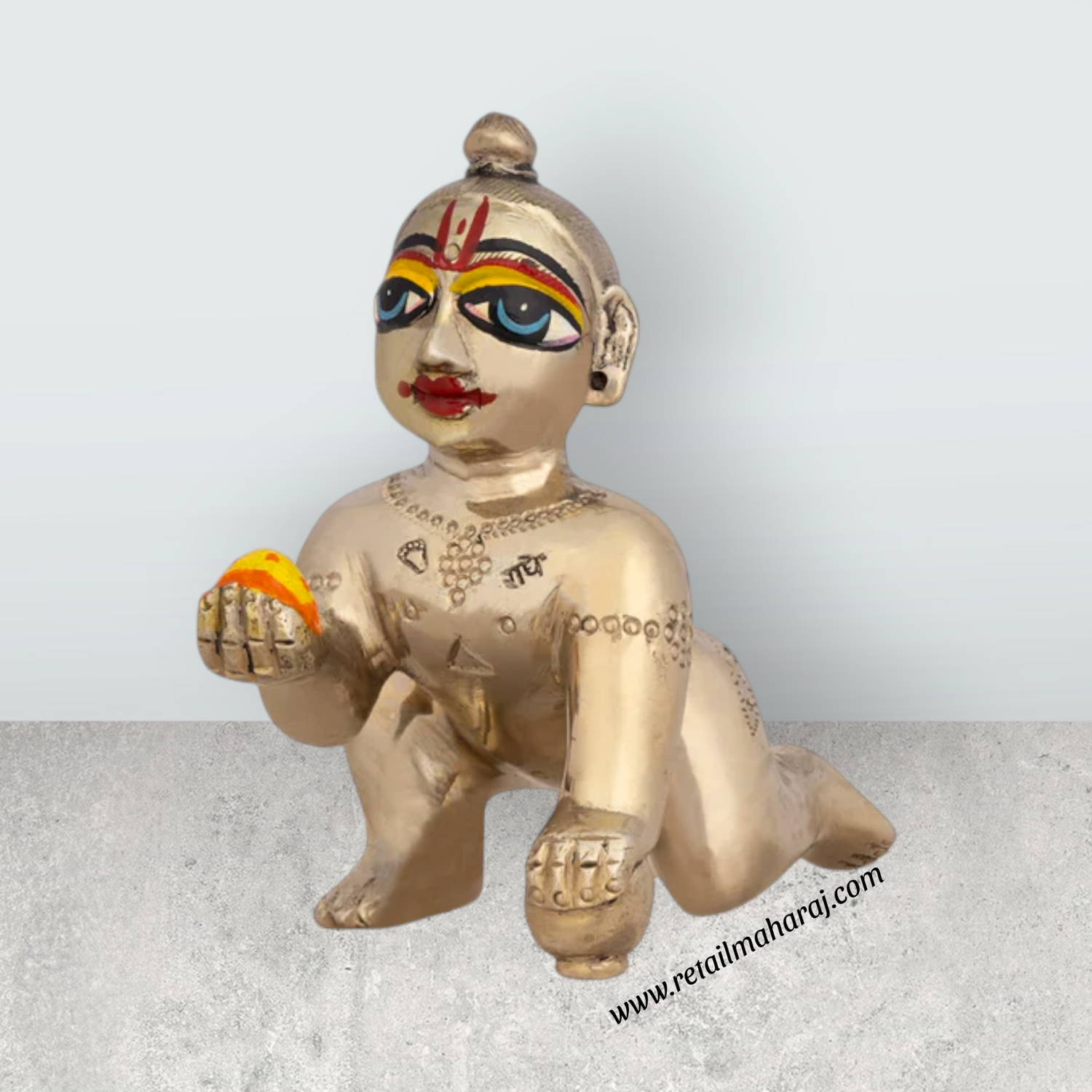 Crawling Krishna Murti With Mukut - 3.75 x 3 Inches | Brass Idol/ Krishna Idol/ Laddu Gopal Murti for Worship