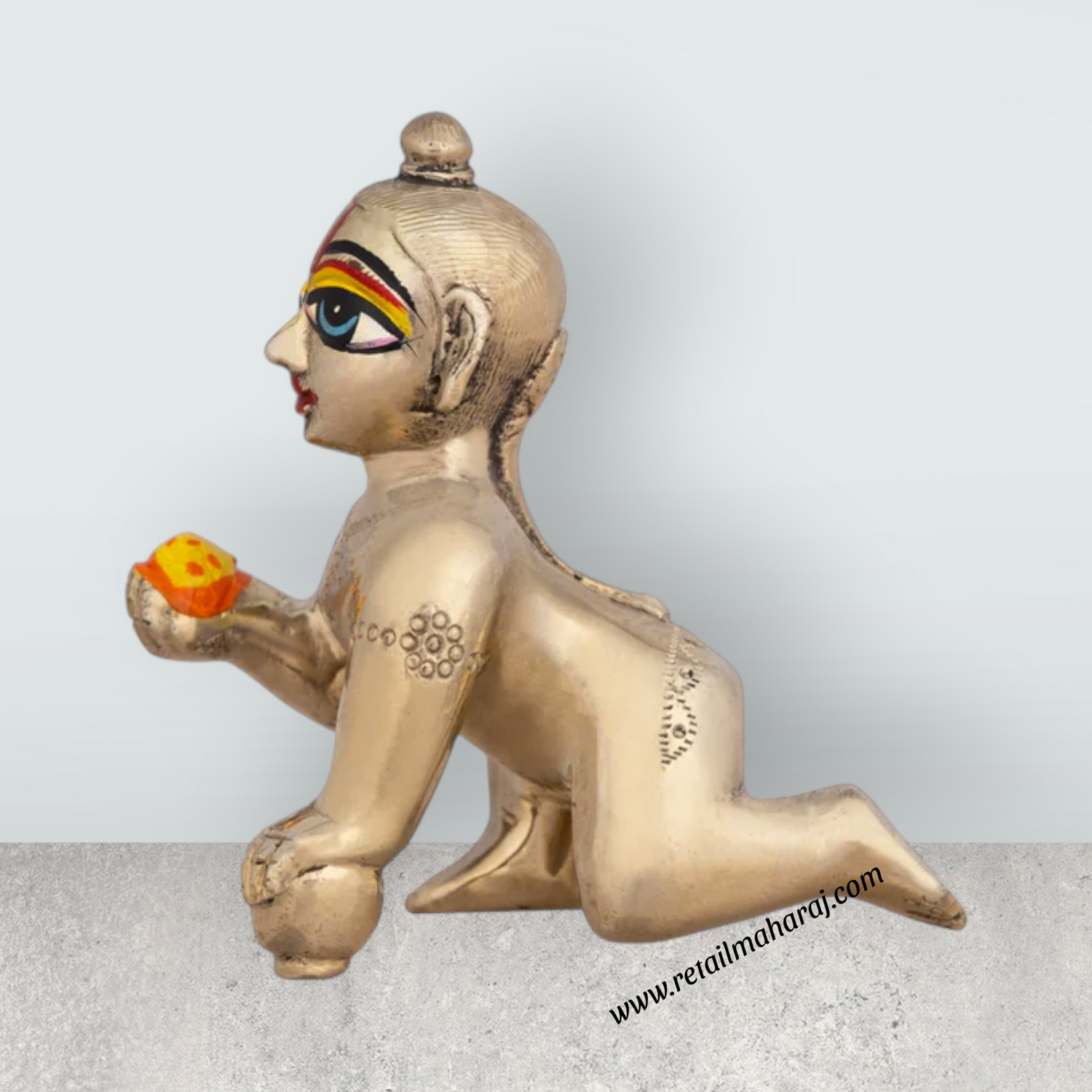 Crawling Krishna Murti With Mukut - 3.75 x 3 Inches | Brass Idol/ Krishna Idol/ Laddu Gopal Murti for Worship