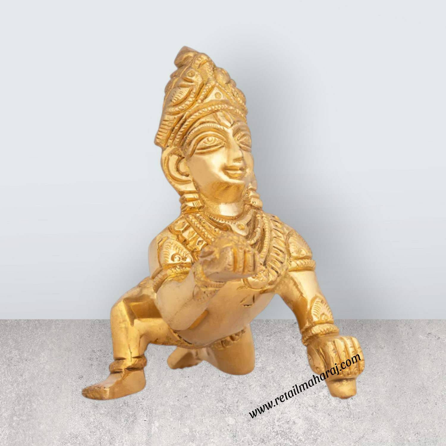 Crawling Krishna Murti With Mukut - 3.75 x 3 Inches | Brass Idol/ Krishna Idol/ Laddu Gopal Murti for Worship