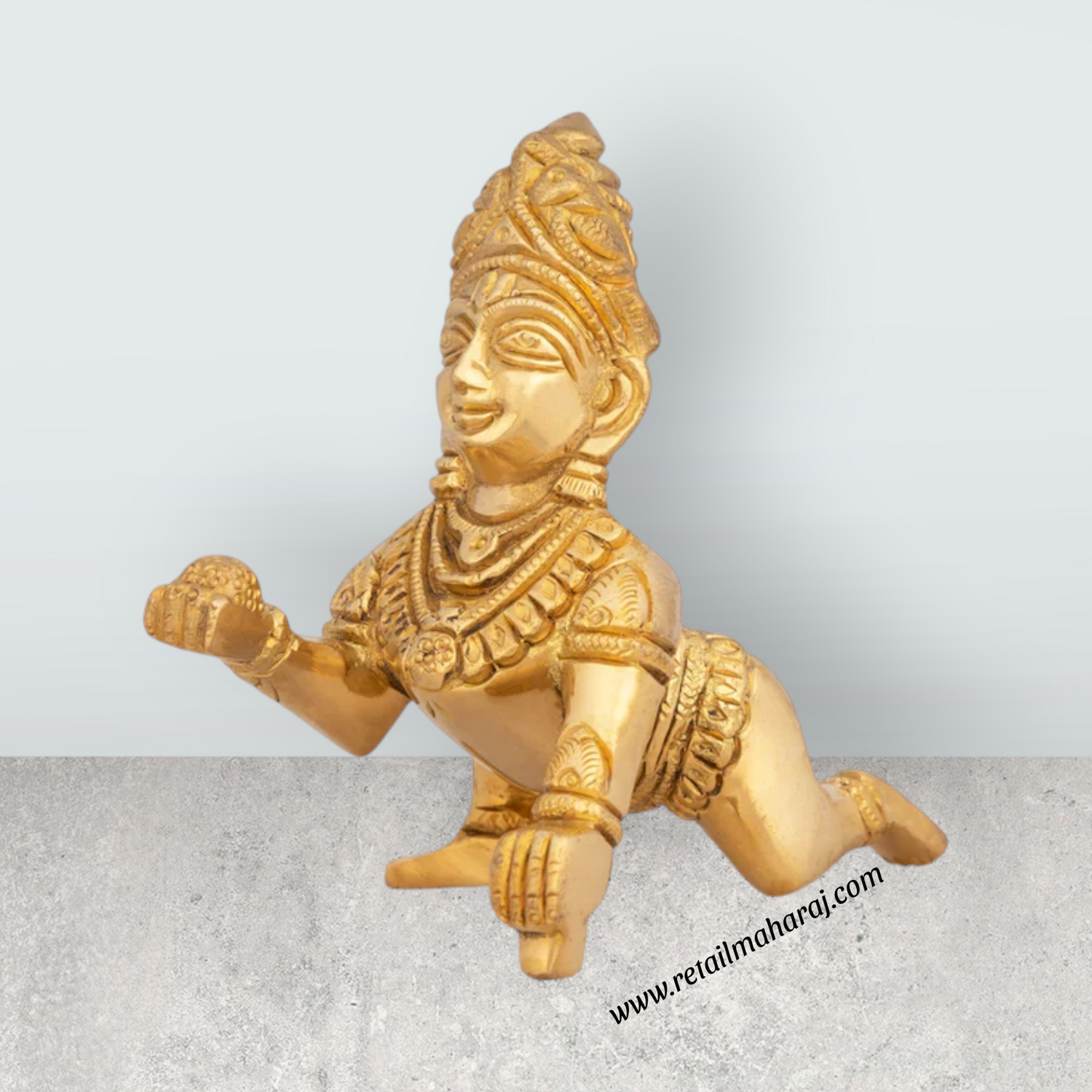 Crawling Krishna Murti With Mukut - 3.75 x 3 Inches | Brass Idol/ Krishna Idol/ Laddu Gopal Murti for Worship