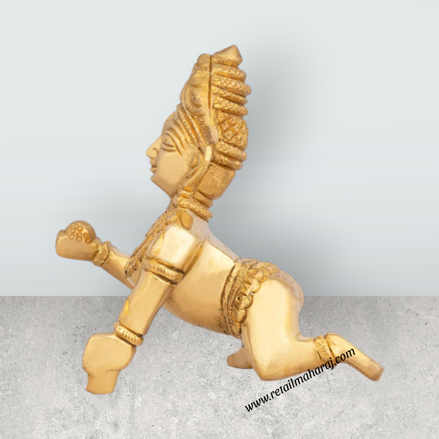 Crawling Krishna Murti With Mukut - 3.75 x 3 Inches | Brass Idol/ Krishna Idol/ Laddu Gopal Murti for Worship