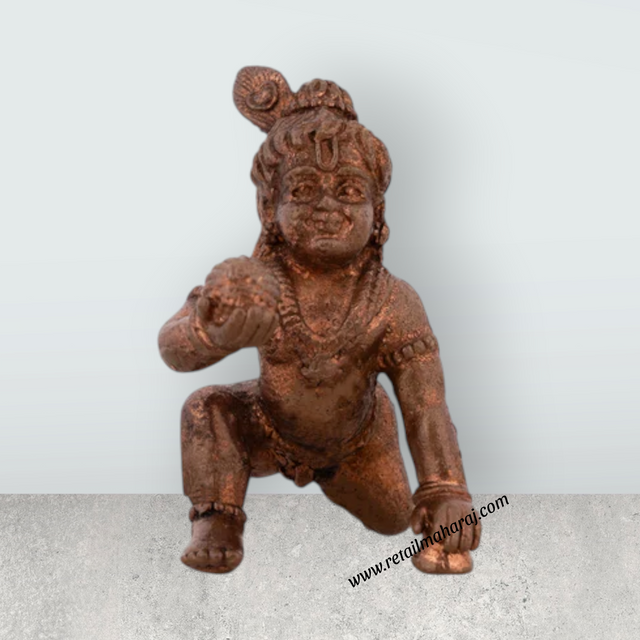 Crawling Krishna Murti - 1.5 x 1 Inches | Copper Idol/ Crawling Krishna Idol for Pooja - Retail Maharaj