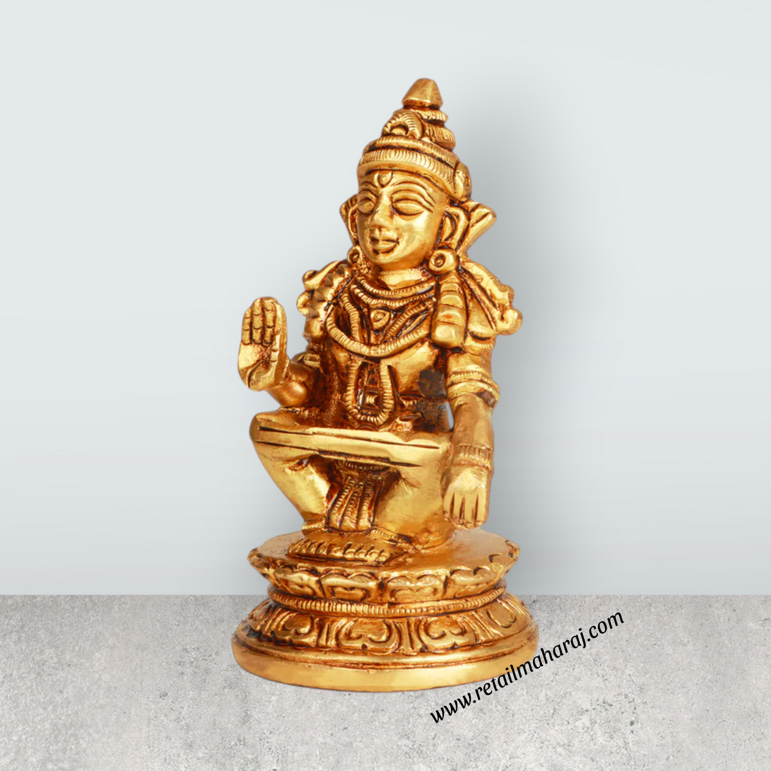 Ayyappan Statue Sitting On Base - 3.5 x 2 Inches | Antique Brass Idol/ Ayyappan Idol for Pooja - Retail Maharaj