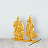 Ganesh Murti And Murugan Murti With Base - 2.25 x 3 Inches | Zinc And Gold Polish Showpiece for Car Decor - Retail Maharaj