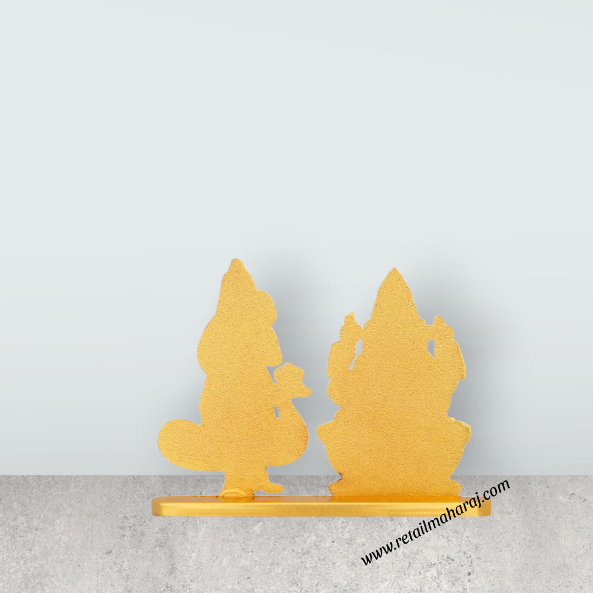Ganesh Murti And Murugan Murti With Base - 2.25 x 3 Inches | Zinc And Gold Polish Showpiece for Car Decor - Retail Maharaj