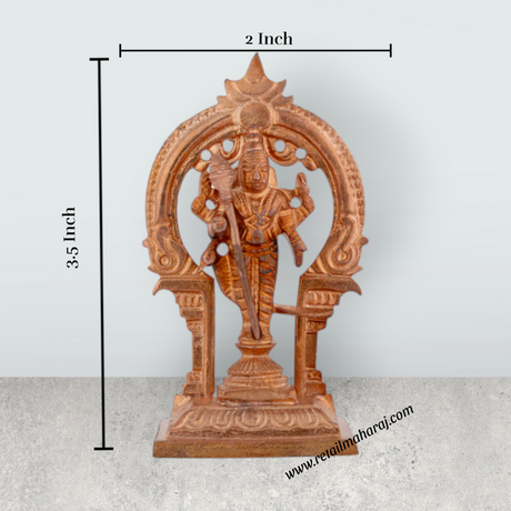 Murugan Statue With Arch – 3.5 x 2 Inches Copper Kartikeya Statue for Worship - Retail Maharaj