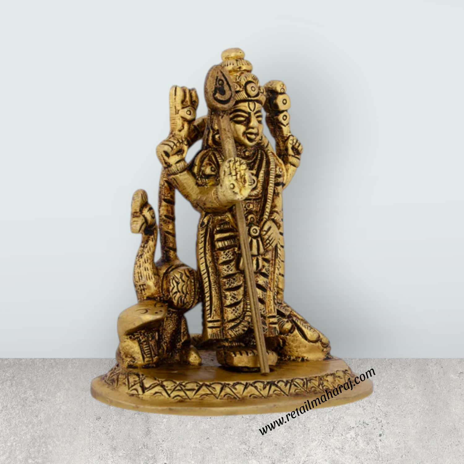 Murugan Statue With Peacock - 3 x 2.75 Inches | Antique Brass Murugan Idol/ Standing Murugan Silai for Pooja - Retail Maharaj