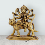 Product Name: Durga Maa Idol Sitting On Tiger - 4.75 X 4.5 Inches | Antique Brass Durga Murti/ Goddess Durga Statue For Navratri Pooja - Retail Maharaj