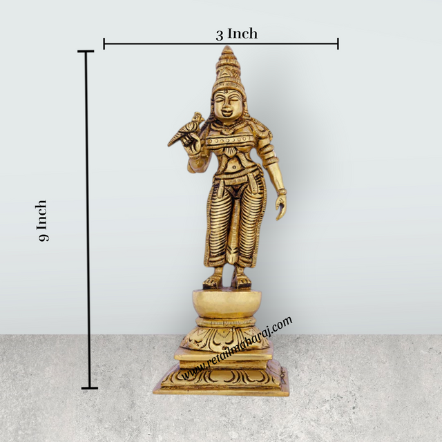 Meenakshi Amman Statue Standing On Base - 9 X 3 Inches | Meenakshi Amman Idol/ Antique Brass Idol For Temple Pooja - Retail Maharaj
