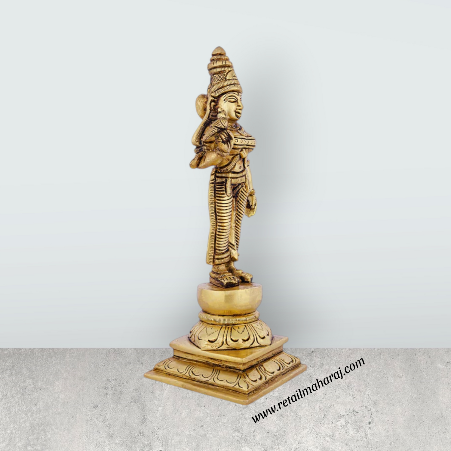 Meenakshi Amman Statue Standing On Base - 9 X 3 Inches | Meenakshi Amman Idol/ Antique Brass Idol For Temple Pooja - Retail Maharaj