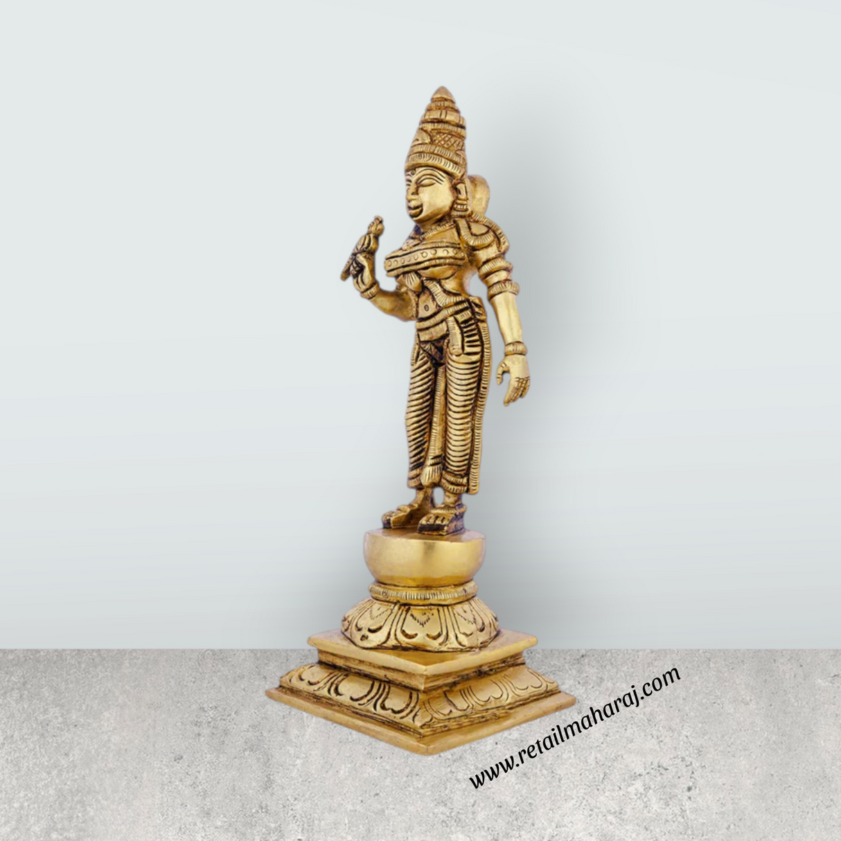 Meenakshi Amman Statue Standing On Base - 9 X 3 Inches | Meenakshi Amman Idol/ Antique Brass Idol For Temple Pooja - Retail Maharaj