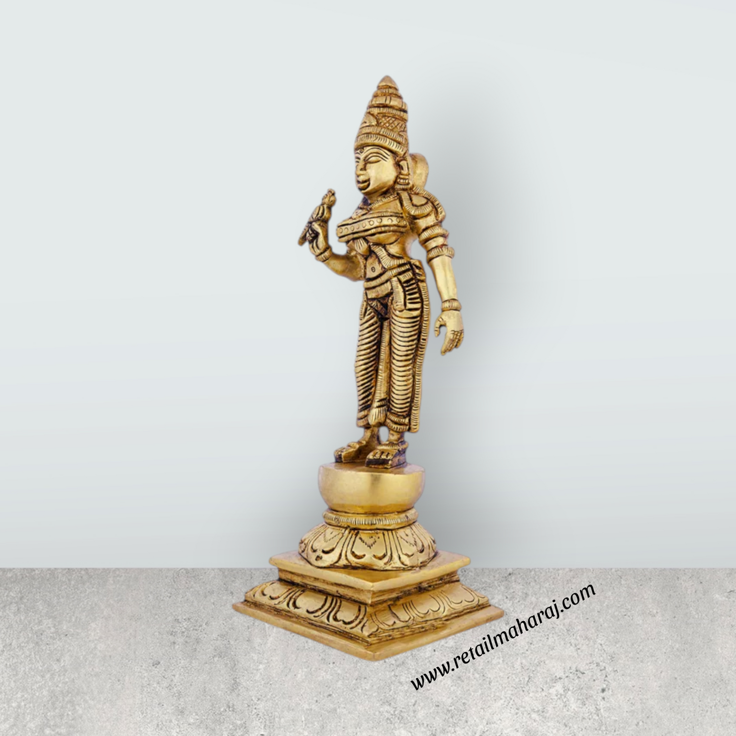 Meenakshi Amman Statue Standing On Base - 9 X 3 Inches | Meenakshi Amman Idol/ Antique Brass Idol For Temple Pooja - Retail Maharaj