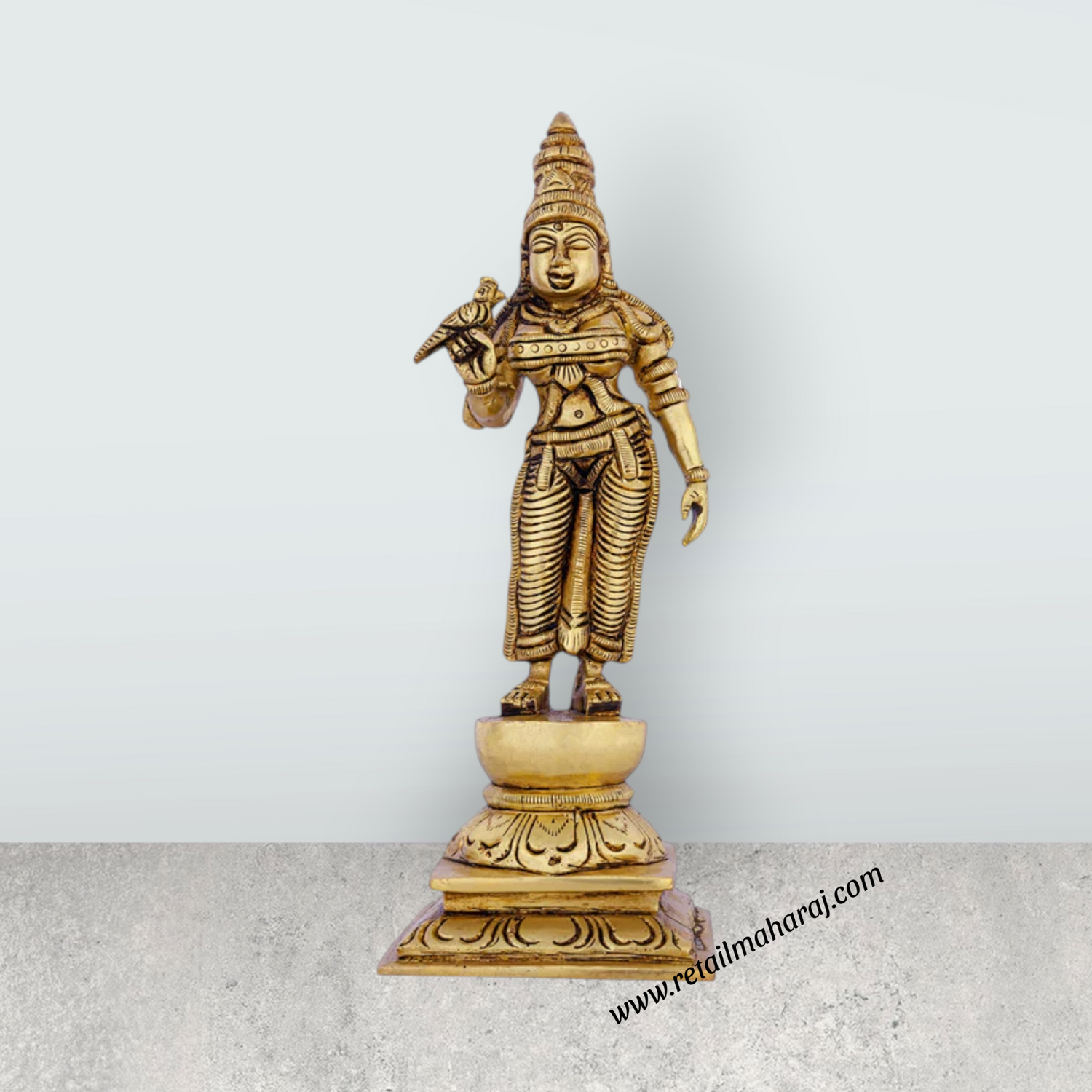 Meenakshi Amman Statue Standing On Base - 9 X 3 Inches | Meenakshi Amman Idol/ Antique Brass Idol For Temple Pooja - Retail Maharaj