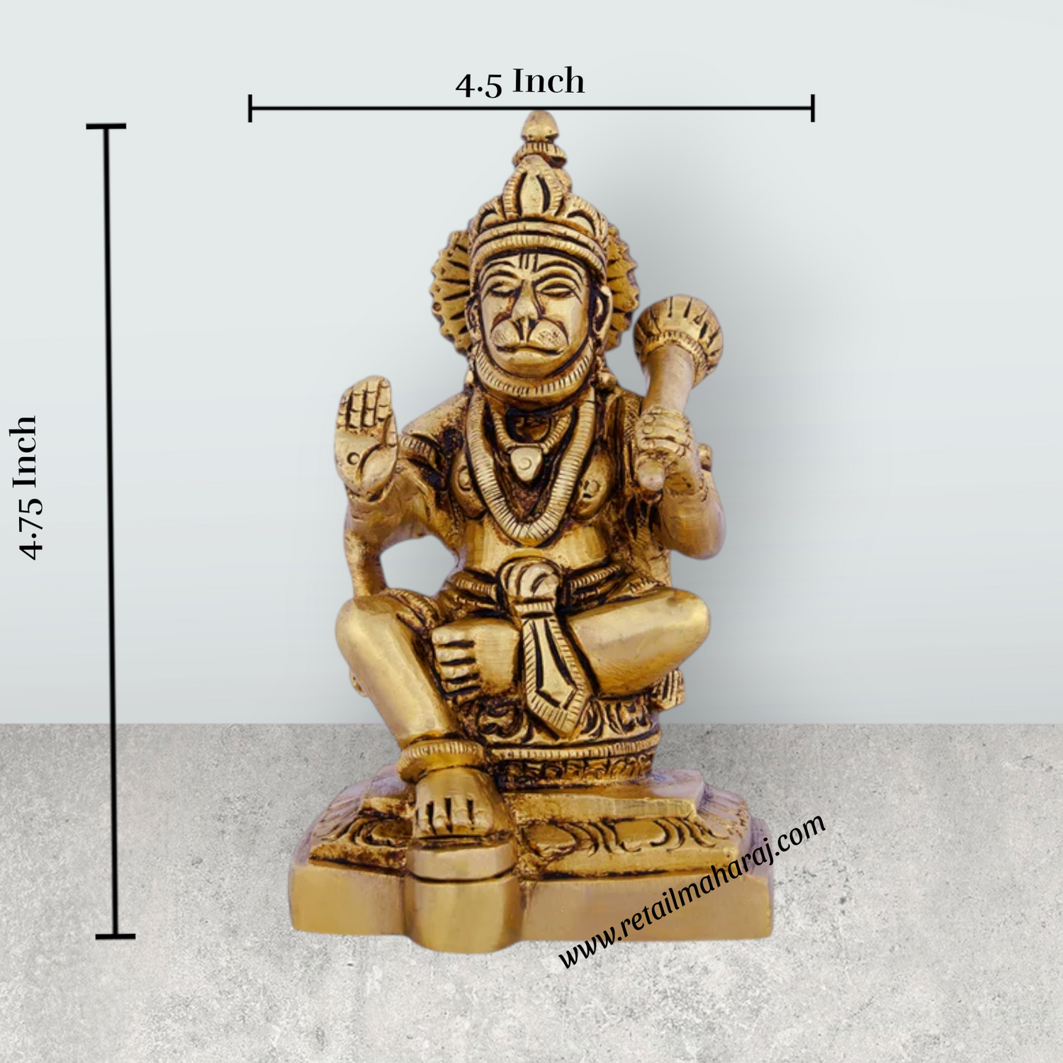 Anjaneya Statue Sitting On Base - 4.5 X 2.75 Inches | Antique Brass Idol/ Hanuman Statue For Blessings