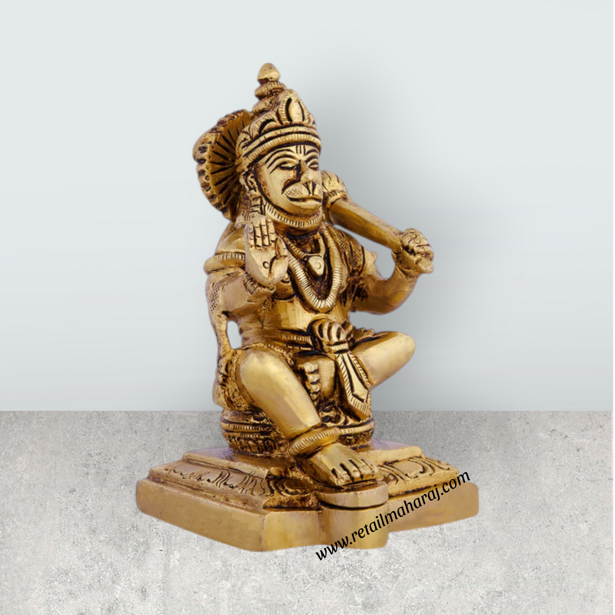 Anjaneya Statue Sitting On Base - 4.5 X 2.75 Inches | Antique Brass Idol/ Hanuman Statue For Blessings