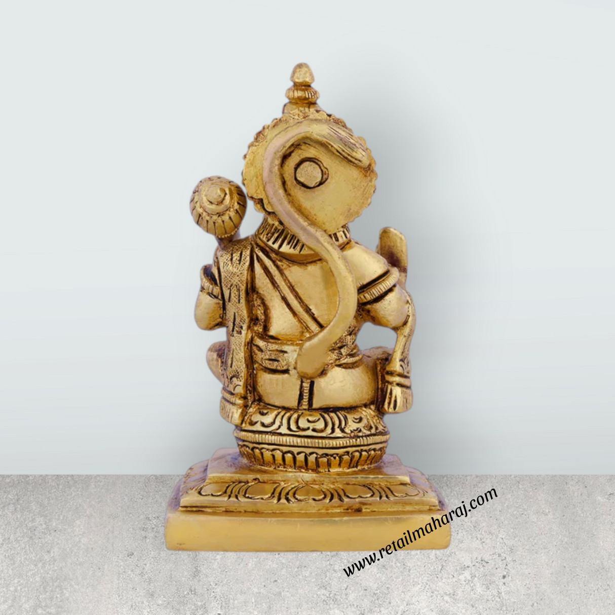 Anjaneya Statue Sitting On Base - 4.5 X 2.75 Inches | Antique Brass Idol/ Hanuman Statue For Blessings