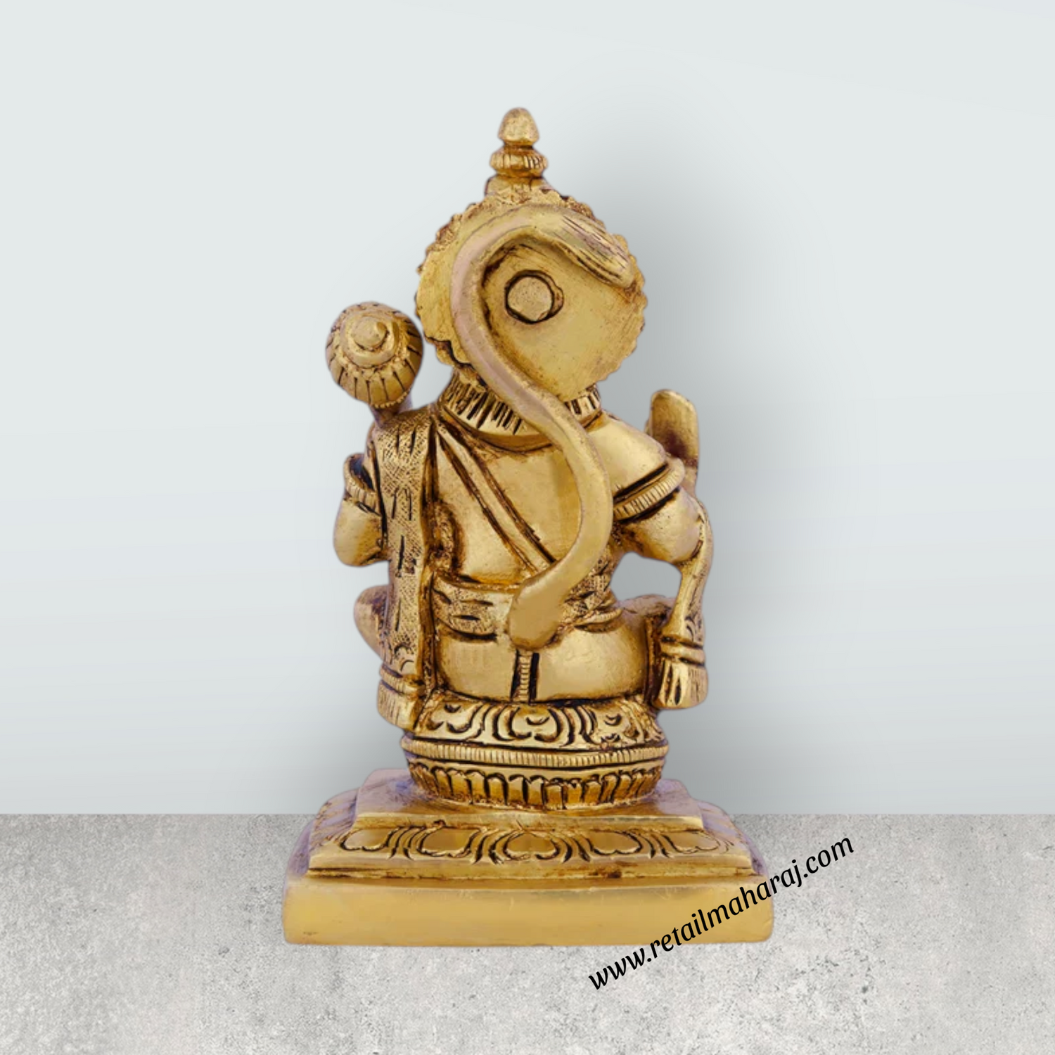 Anjaneya Statue Sitting On Base - 4.5 X 2.75 Inches | Antique Brass Idol/ Hanuman Statue For Blessings