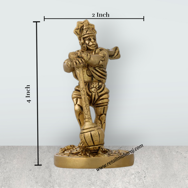 Bahubali Hanuman Murti - 4 X 2 Inches | Antique Brass Idol/ Anjaneya Statue For Strength And Pooja - Retail Maharaj