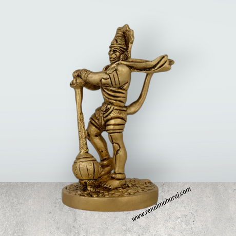 Bahubali Hanuman Murti - 4 X 2 Inches | Antique Brass Idol/ Anjaneya Statue For Strength And Pooja - Retail Maharaj