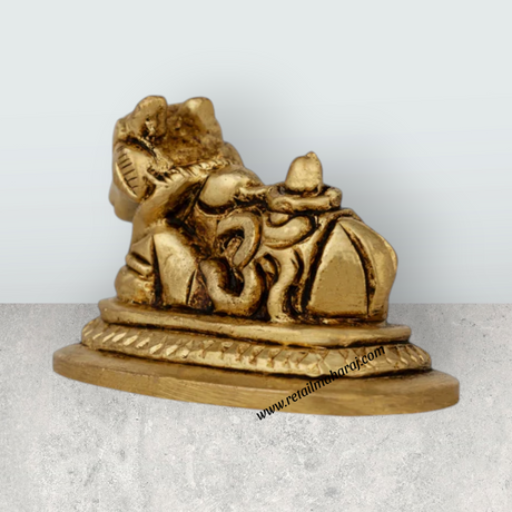 Nandi Statue With Base - 1.25 X 2 Inches | Antique Brass Idol/ Nandhi Statue For Spiritual Vibes And Pooja - Retail Maharaj