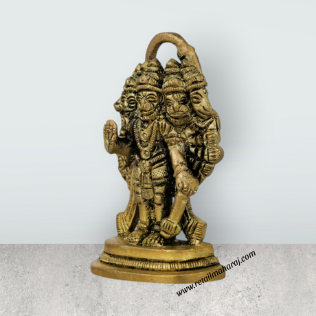 Panchmukhi Hanuman Murti - 2.5 X 1.5 Inches | Antique Brass Idol/ Standing 5 Face Anjaneya Statue For Worship - Retail Maharaj
