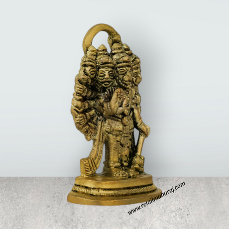 Panchmukhi Hanuman Murti - 2.5 X 1.5 Inches | Antique Brass Idol/ Standing 5 Face Anjaneya Statue For Worship - Retail Maharaj