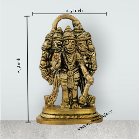 Panchmukhi Hanuman Murti - 2.5 X 1.5 Inches | Antique Brass Idol/ Standing 5 Face Anjaneya Statue For Worship - Retail Maharaj