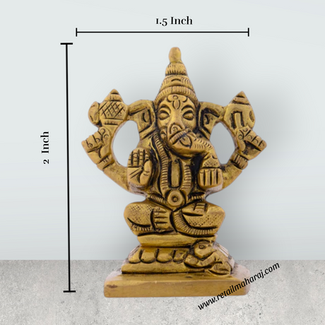 Ganesha Idol - 2 x 1.5 Inches | Antique Brass Statue/ Vinayagar Statue for Pooja/ 150 Gms Approx - Retail Maharaj