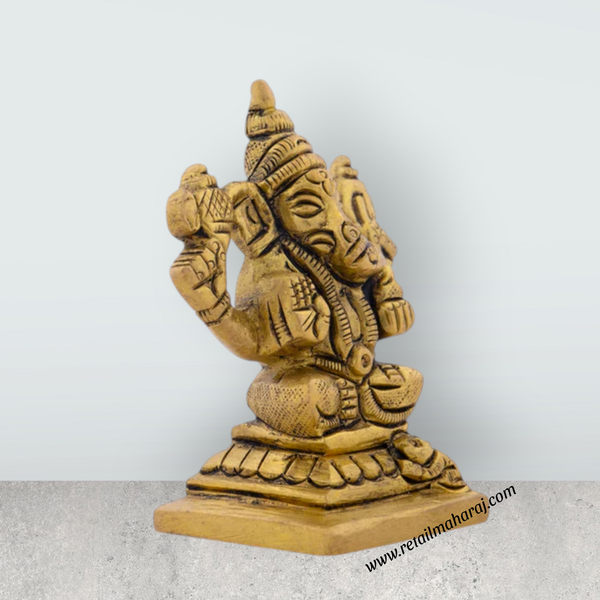 Ganesha Idol - 2 x 1.5 Inches | Antique Brass Statue/ Vinayagar Statue for Pooja/ 150 Gms Approx - Retail Maharaj