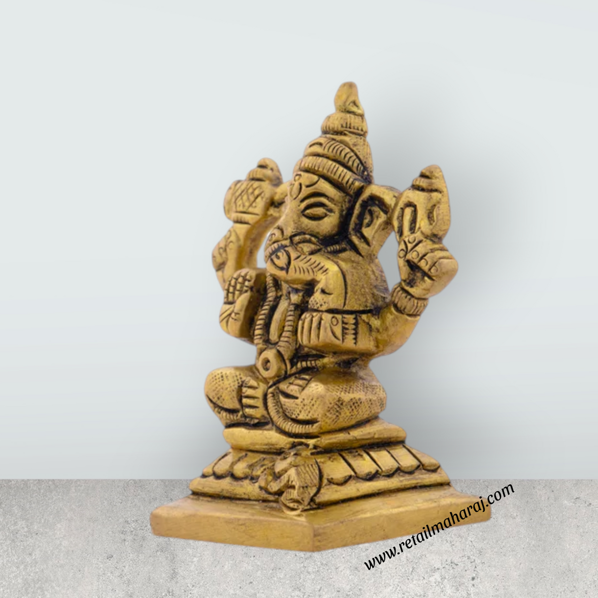 Ganesha Idol - 2 x 1.5 Inches | Antique Brass Statue/ Vinayagar Statue for Pooja/ 150 Gms Approx - Retail Maharaj