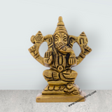 Ganesha Idol - 2 x 1.5 Inches | Antique Brass Statue/ Vinayagar Statue for Pooja/ 150 Gms Approx - Retail Maharaj