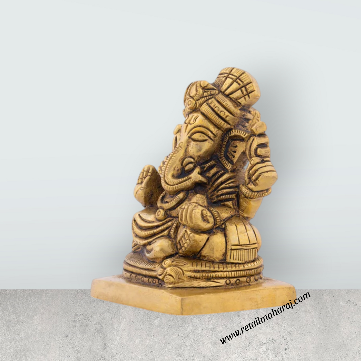 Ganesh Pagidi - 3 x 2.5 Inches | Antique Brass Statue/ Ganesh Murti for Pooja/ 505 Gms Approx - Retail Maharaj
