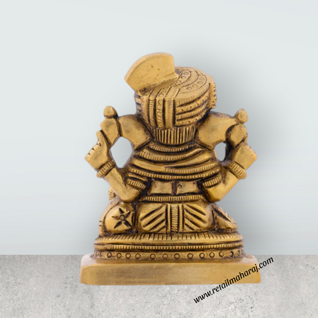 Ganesh Pagidi - 3 x 2.5 Inches | Antique Brass Statue/ Ganesh Murti for Pooja/ 505 Gms Approx - Retail Maharaj