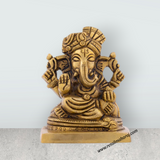 Ganesh Pagidi - 3 x 2.5 Inches | Antique Brass Statue/ Ganesh Murti for Pooja/ 505 Gms Approx - Retail Maharaj
