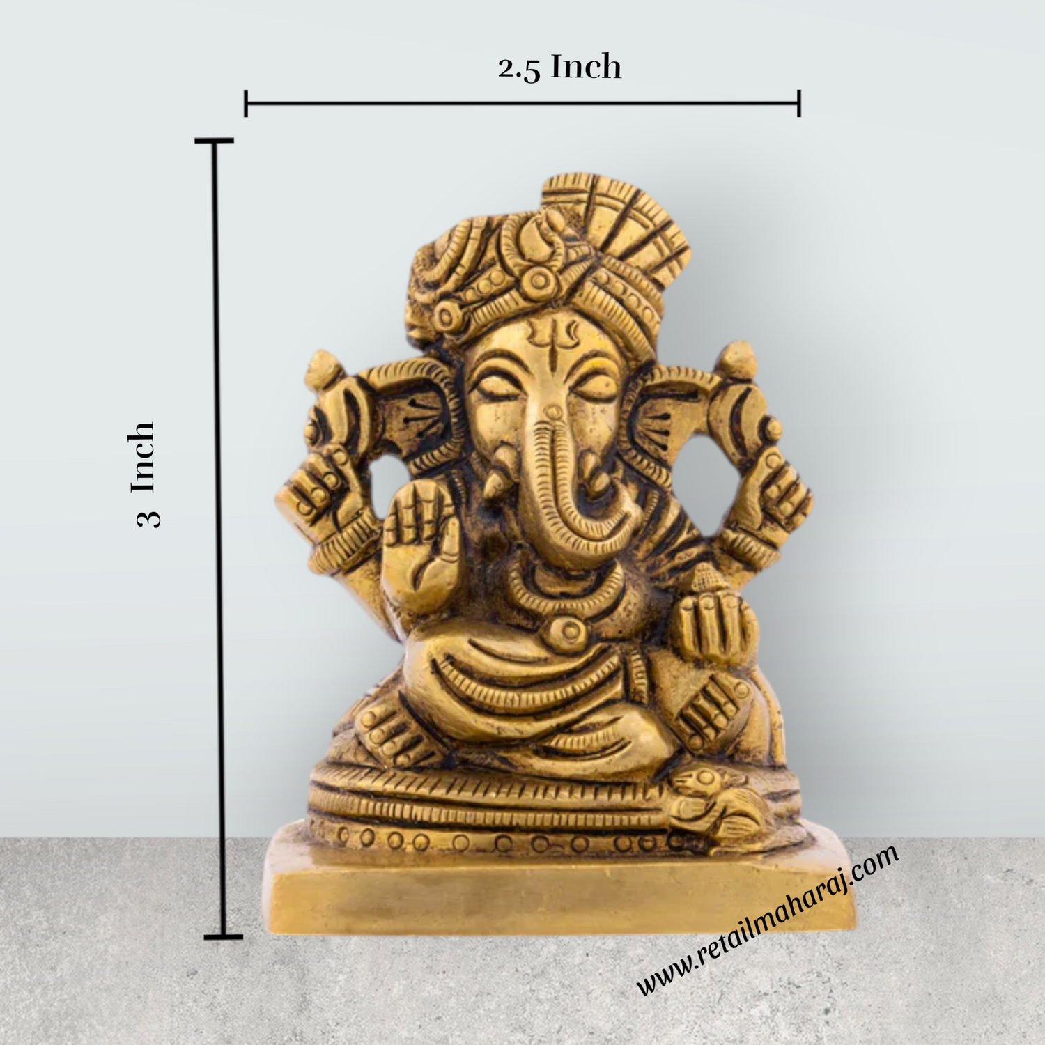 Ganesh Pagidi - 3 x 2.5 Inches | Antique Brass Statue/ Ganesh Murti for Pooja/ 505 Gms Approx - Retail Maharaj