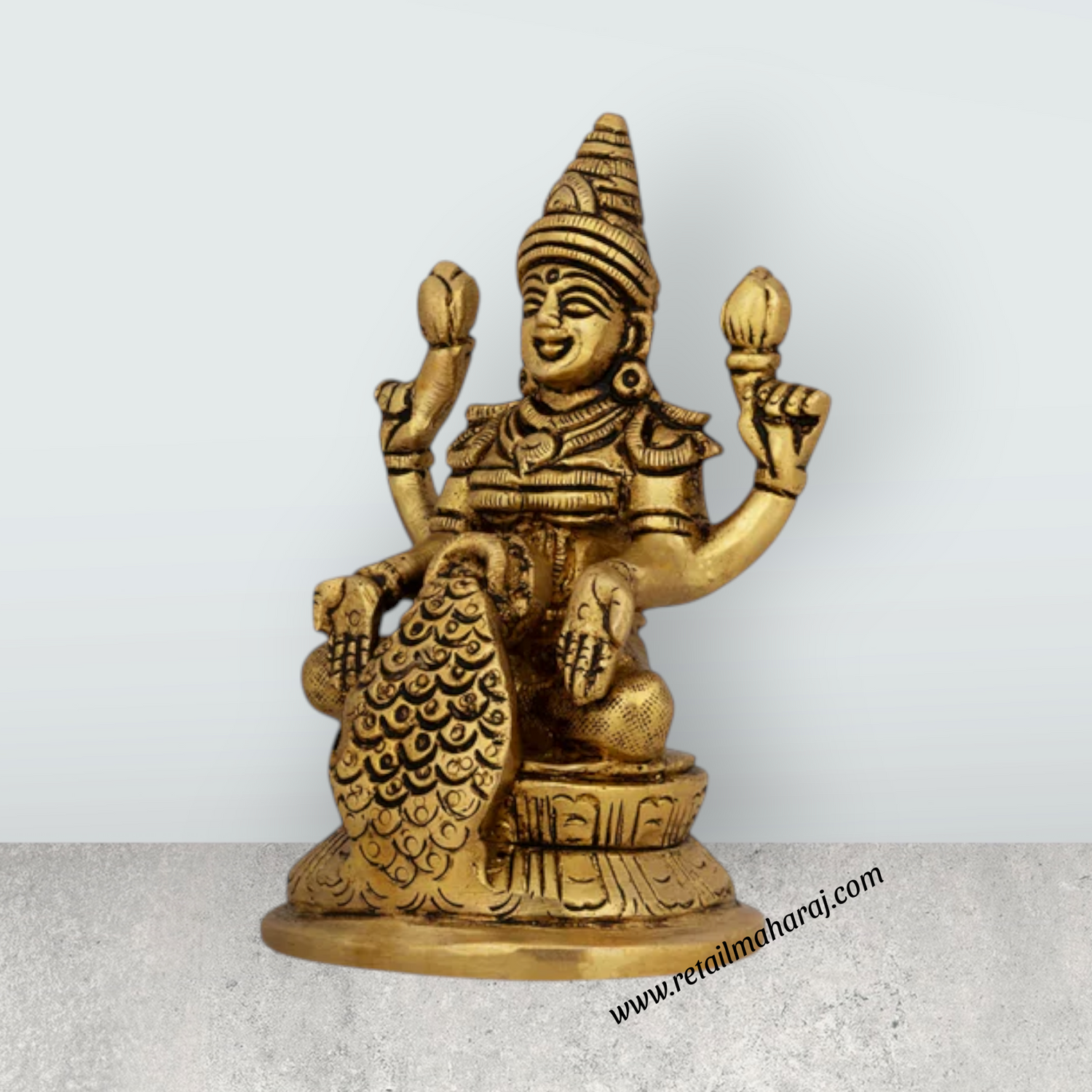 Dhana Lakshmi Idol Sitting On Base - 4 X 2.5 Inches | Antique Brass Idol/ Dhanlaxmi Murti For Wealth Blessings - Retail Maharaj