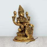 Dhana Lakshmi Idol Sitting On Base - 4 X 2.5 Inches | Antique Brass Idol/ Dhanlaxmi Murti For Wealth Blessings - Retail Maharaj