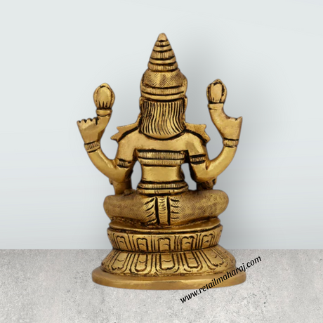 Dhana Lakshmi Idol Sitting On Base - 4 X 2.5 Inches | Antique Brass Idol/ Dhanlaxmi Murti For Wealth Blessings - Retail Maharaj