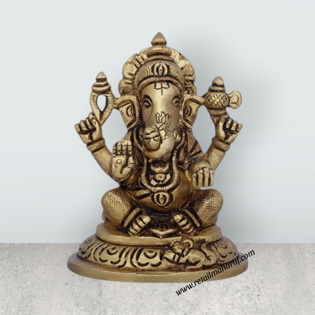 Ganesh Murti - 4 x 3 Inches | Antique Brass Idol/ Ganapati Idol for Pooja/ 2.860 Kgs Approx