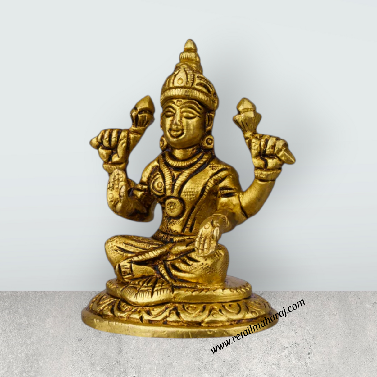 Lakshmi Idol Sitting On Base - 3 x 2 Inches | Antique Brass Idol/ Laxmi Murti/ Lakshmi Murti for Pooja