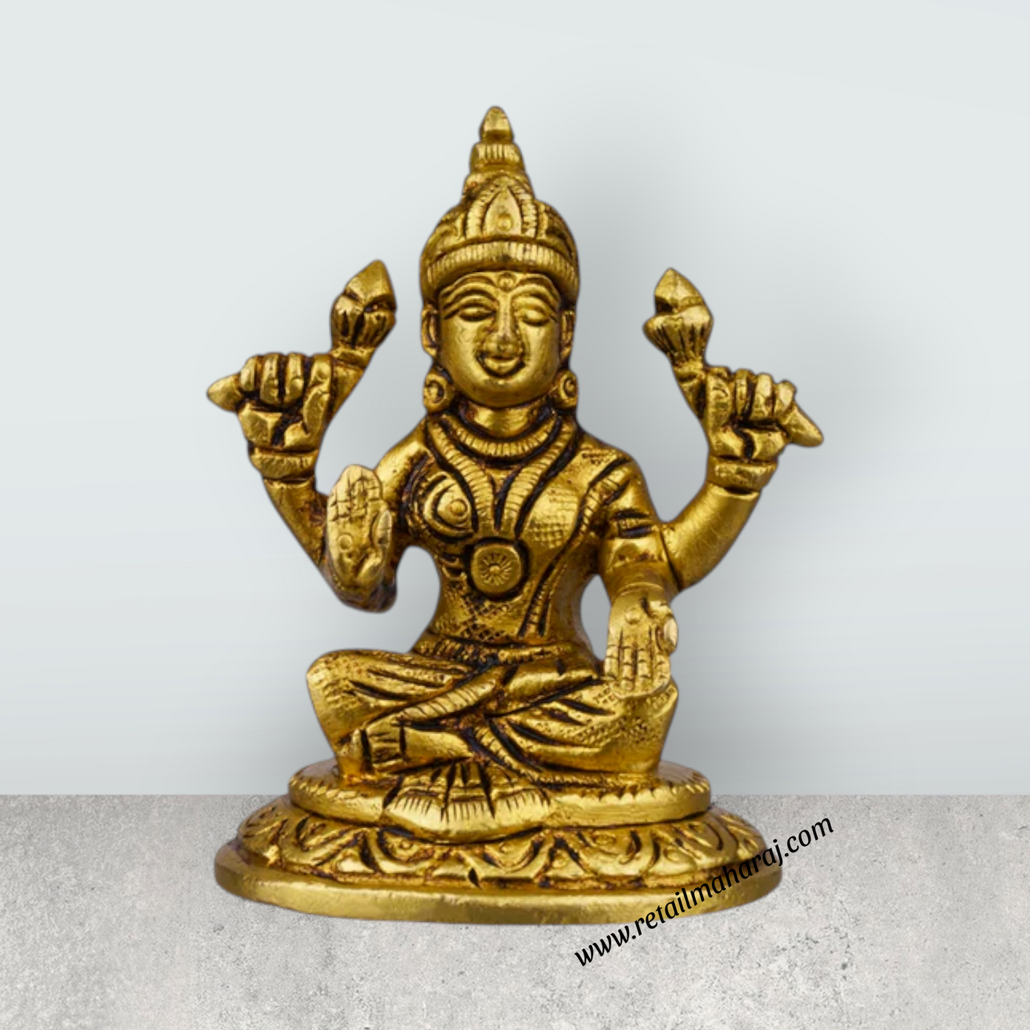 Lakshmi Idol Sitting On Base - 3 x 2 Inches | Antique Brass Idol/ Laxmi Murti/ Lakshmi Murti for Pooja