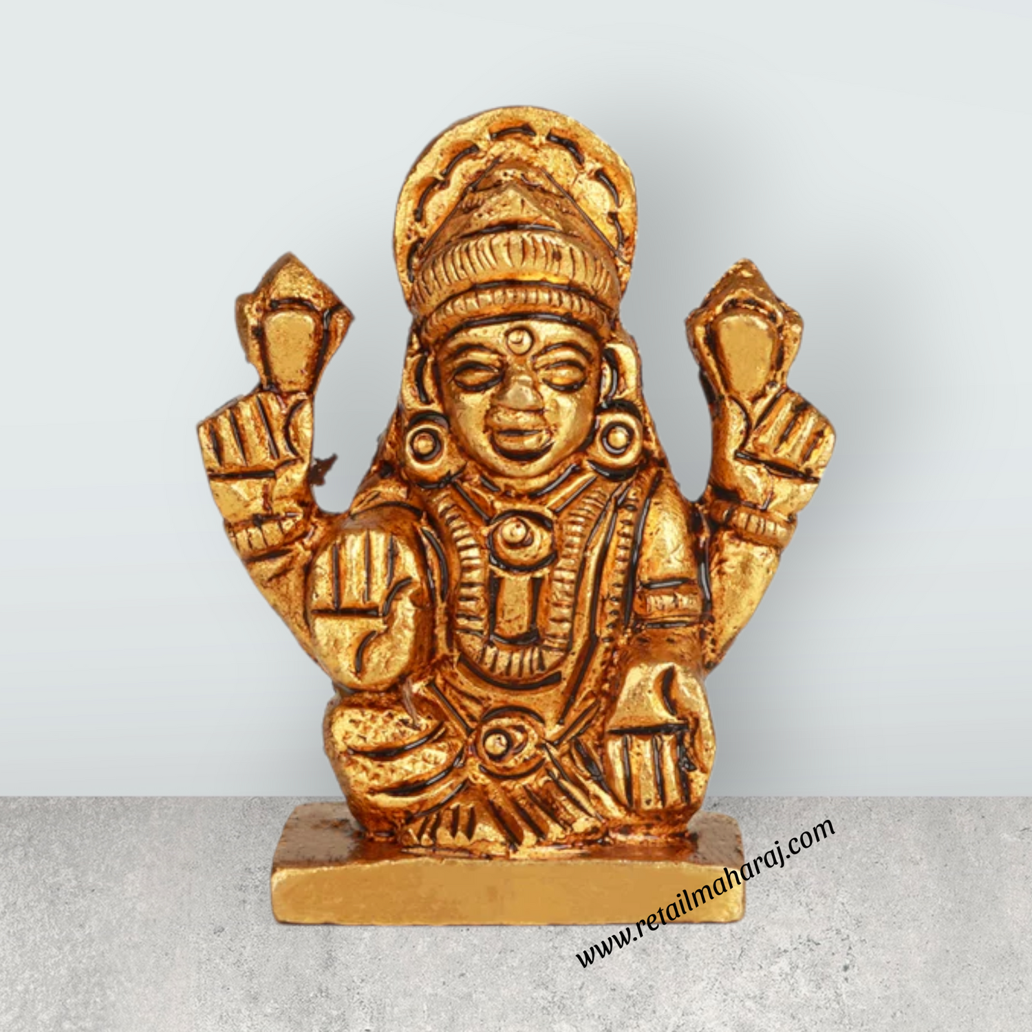Laxmi Murti Sitting On Base - 1.5 x 1 Inches | Antique Brass Idol/ Lakshmi Murti/ Lakshmi Statue for Pooja - Retail Maharaj