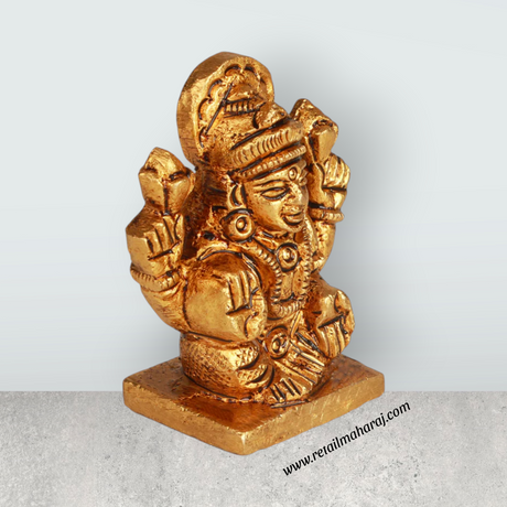 Laxmi Murti Sitting On Base - 1.5 x 1 Inches | Antique Brass Idol/ Lakshmi Murti/ Lakshmi Statue for Pooja - Retail Maharaj