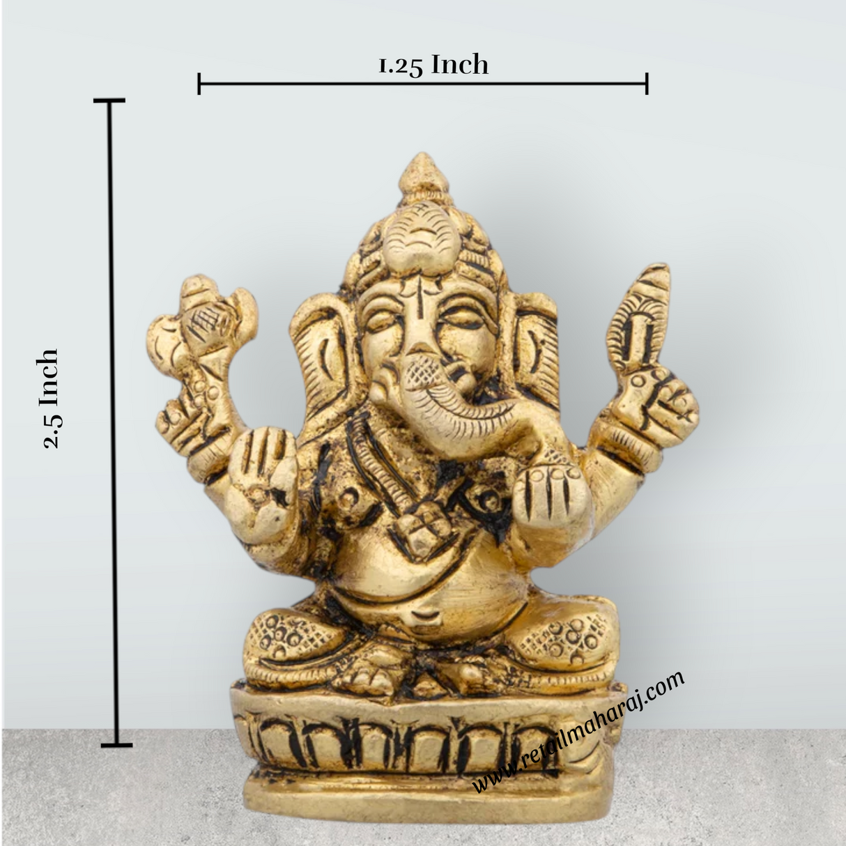 Ganpati Murti - 2.5 x 1.25 Inches | Antique Brass Idol/ Vinayagar Silai for Pooja/ 140 Gms Approx - Retail Maharaj