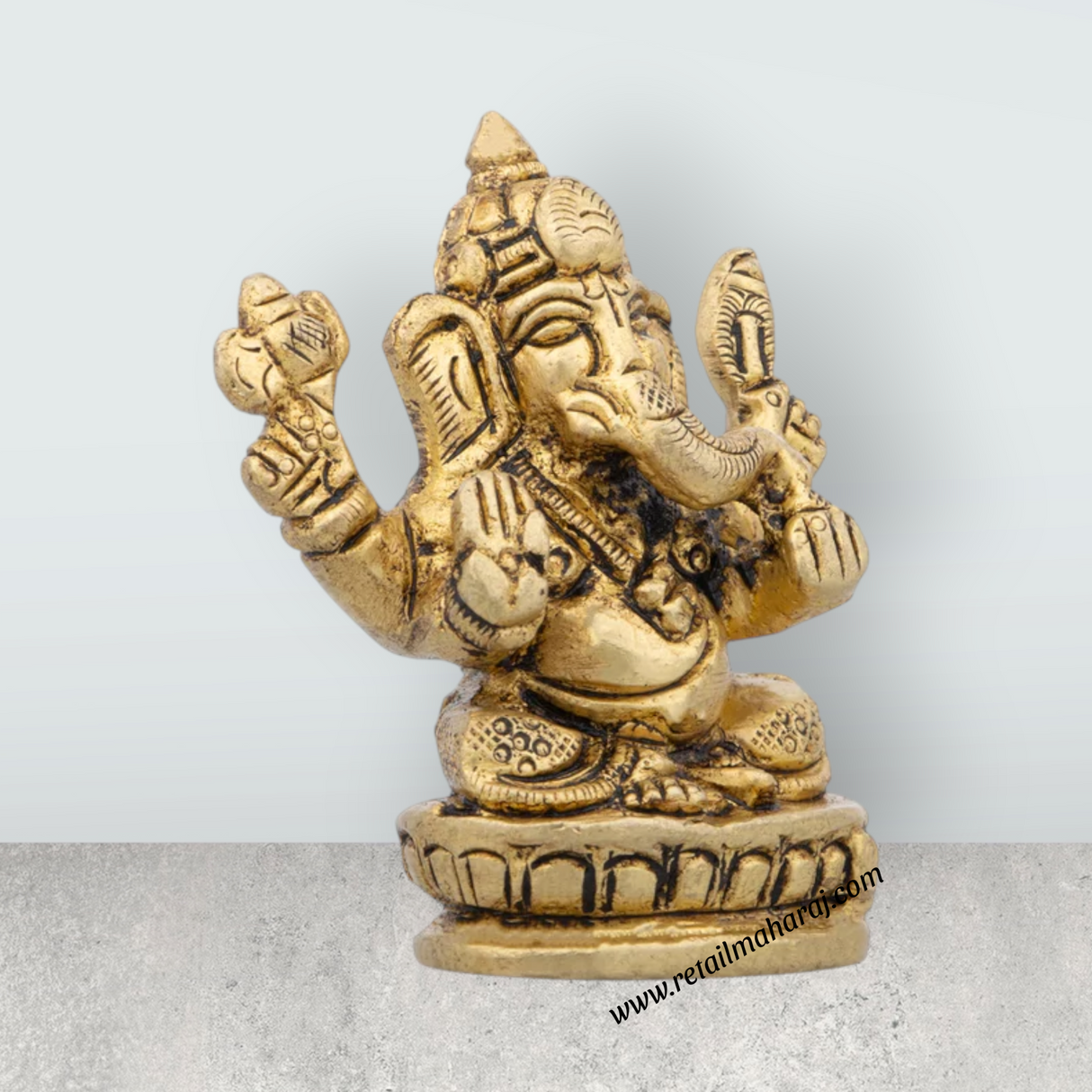 Ganpati Murti - 2.5 x 1.25 Inches | Antique Brass Idol/ Vinayagar Silai for Pooja/ 140 Gms Approx - Retail Maharaj