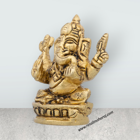 Ganpati Murti - 2.5 x 1.25 Inches | Antique Brass Idol/ Vinayagar Silai for Pooja/ 140 Gms Approx - Retail Maharaj