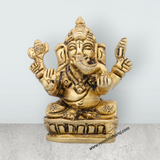 Ganpati Murti - 2.5 x 1.25 Inches | Antique Brass Idol/ Vinayagar Silai for Pooja/ 140 Gms Approx - Retail Maharaj