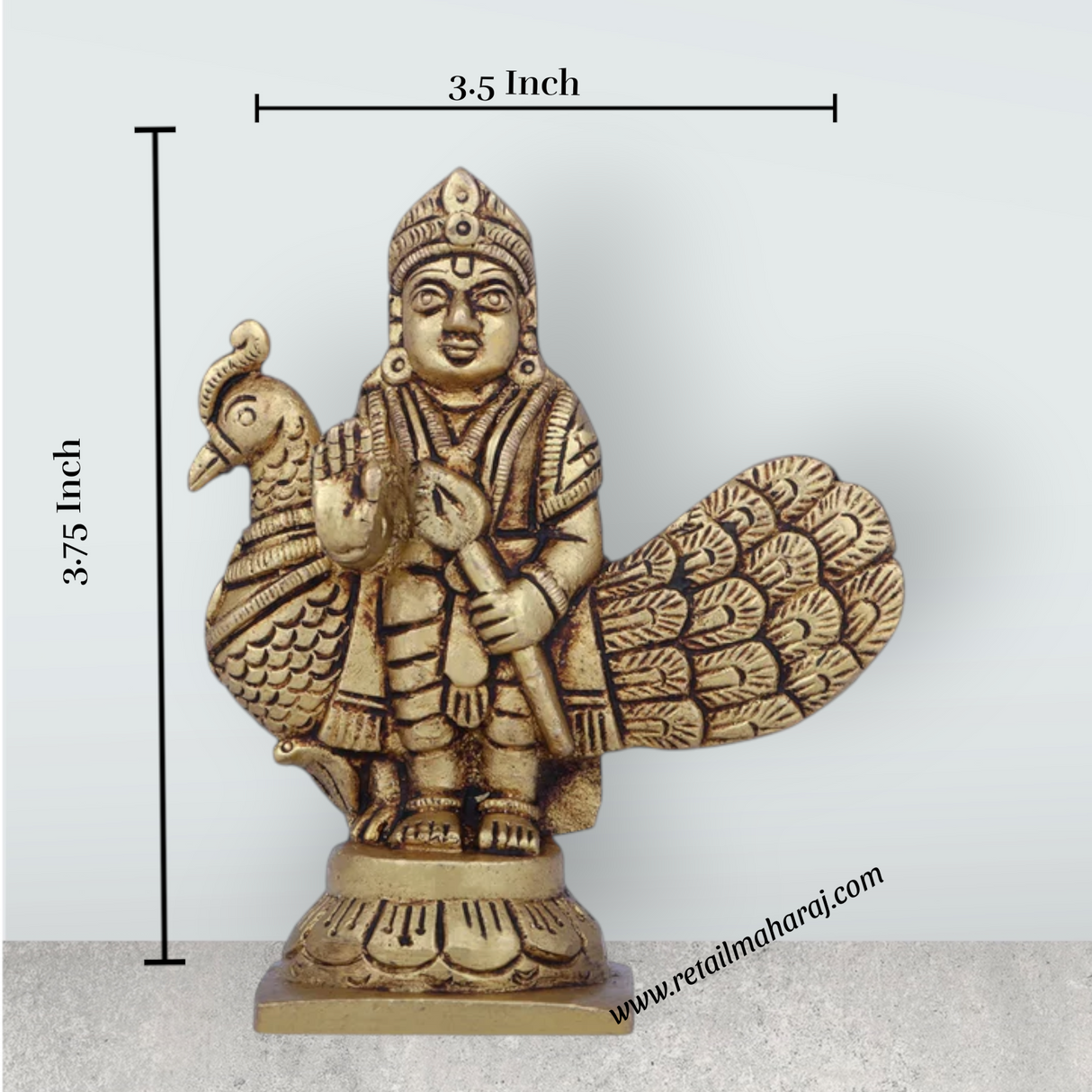 Balamurugan Statue - 3.75 x 3.5 Inches | Antique Brass Idol/ Bala Murugan Statue for Pooja/ 390 Gms Approx