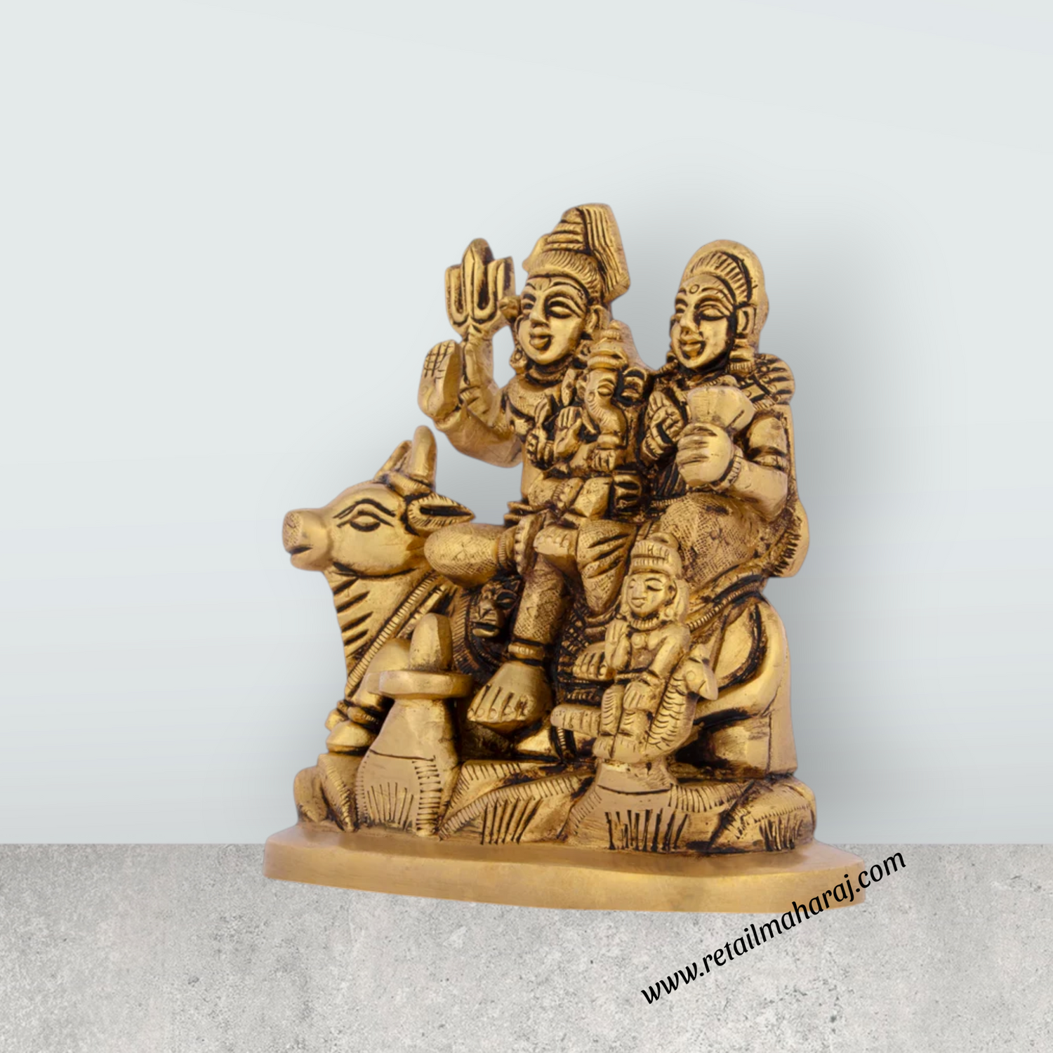 Shivan Family - 5.5 x 4 Inches | Antique Brass Statue/ Sivan Family Statue for Pooja/ 1.345 Kgs Approx - Retail Maharaj